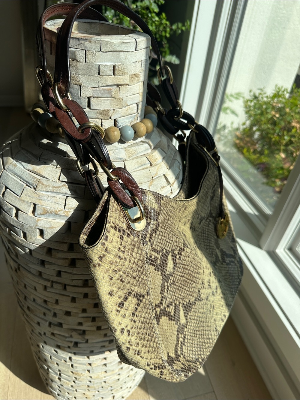 Michael Kors Taupe and Brown Snake-Print Shoulder Hobo - Picture 2 of 9